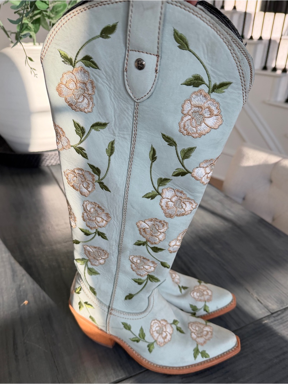 Liberty Black Garden Grey Floral Tall Cowboy Boots Size 7 M NWOT